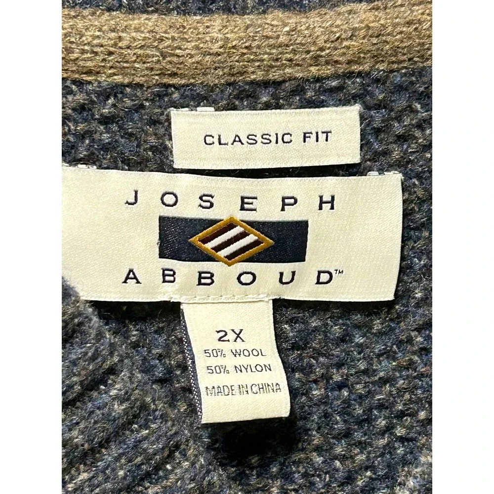 Joseph Abboud Mens 2X‎ Shawl Collar Cable Knit Wool Blend Sweater Blue